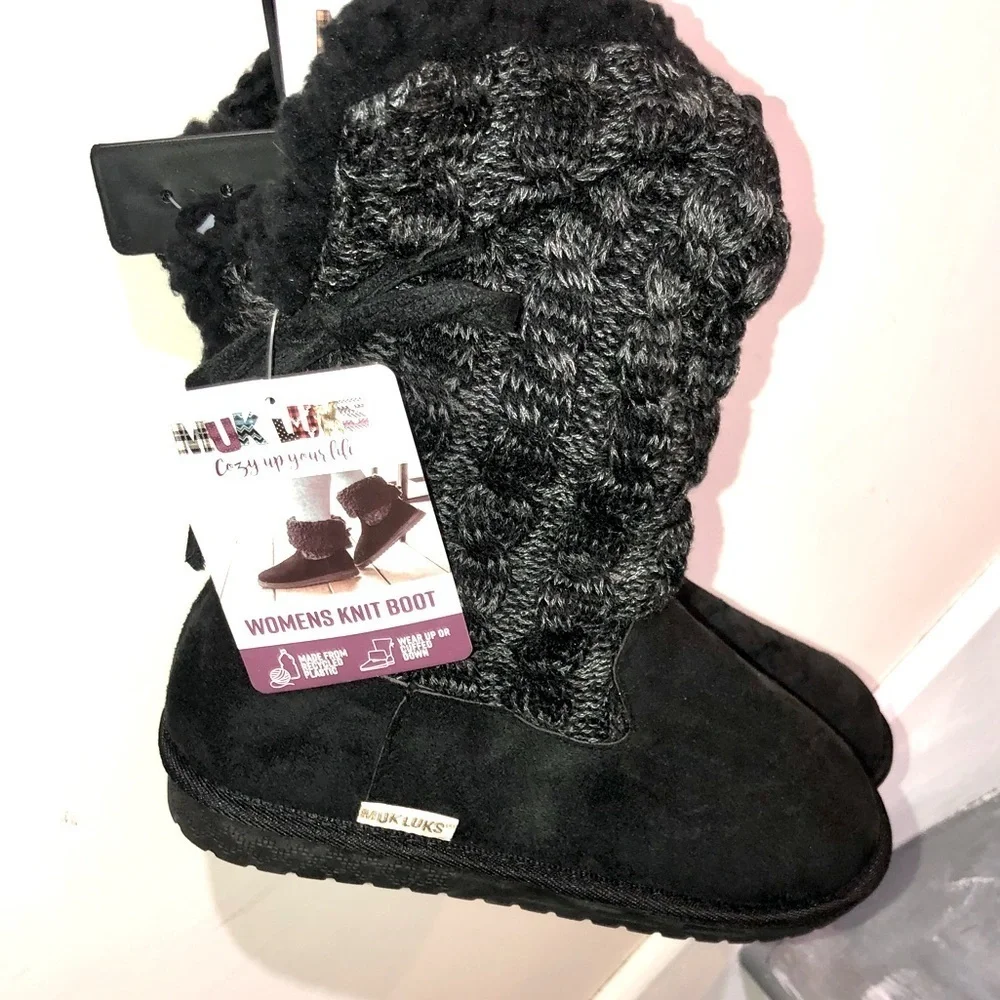 Muk Luks women’s Knit Boots Dark gray and black 7